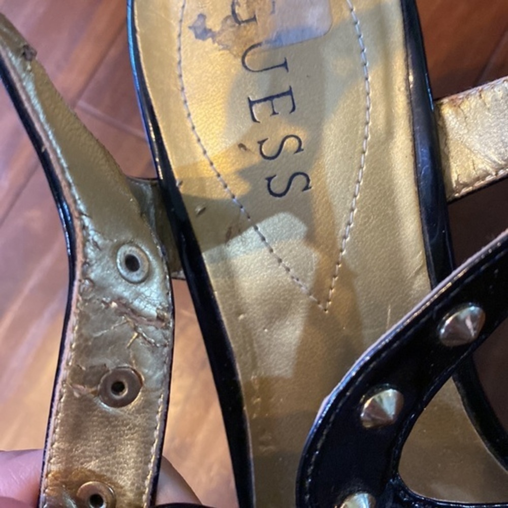 GUESS Black Studded Cork Wedge Sandals Size 8M Platform - Picture 6 of 9
